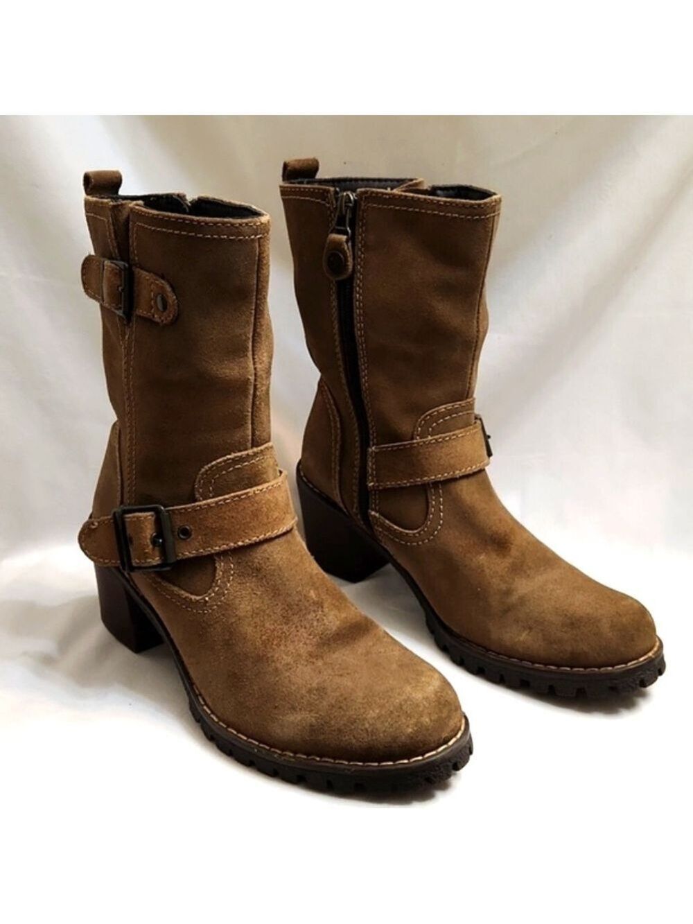 Bussola Brown Chunky Heel Double Buckle Suede Boots  (W Size 38)